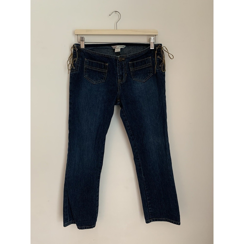VTG Abercrombie Fitch Jeans Women Sz 2 Low Rise Suede Lace Up Side Y2K USA Made